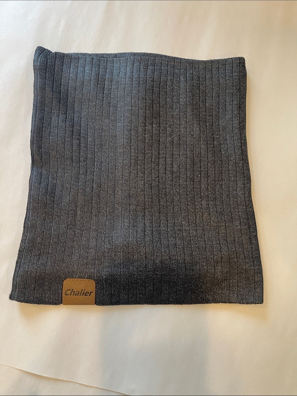 Chalier Gray Ribbed Knit Neck Warmer scarf for ski and winter sports